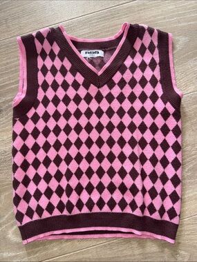 RSQ Pink & Brown Argyle Knit Vest